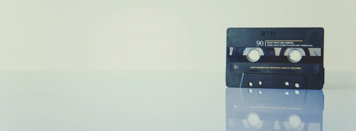 Image of a cassette tape and its reflection
