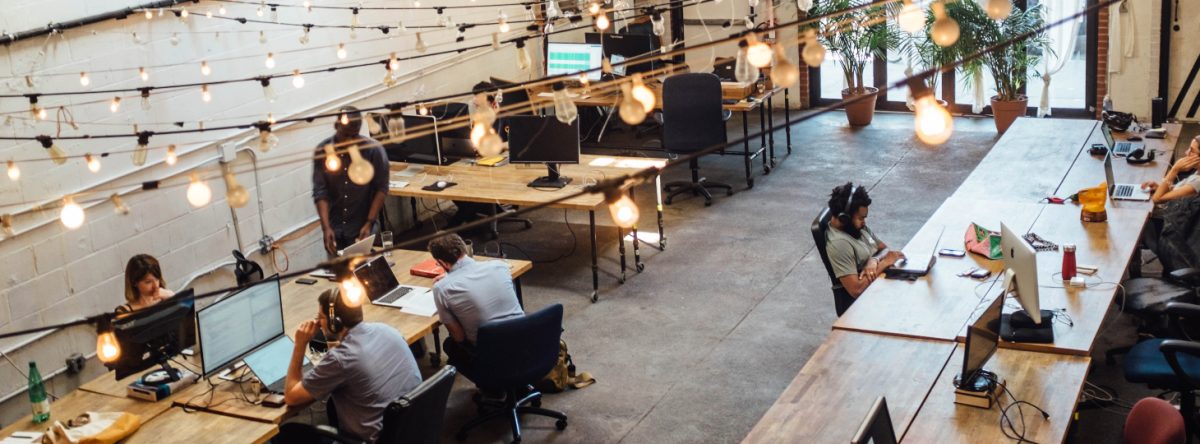 Aerial view of a hipster coworking space